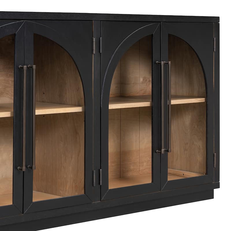 4-Door Large Storage Buffet Cabinet with Glass Doors and Adjustable Shelves