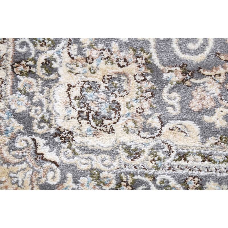 Grey Floral Medallion Transitional Turkish Rug Oriental Carpet