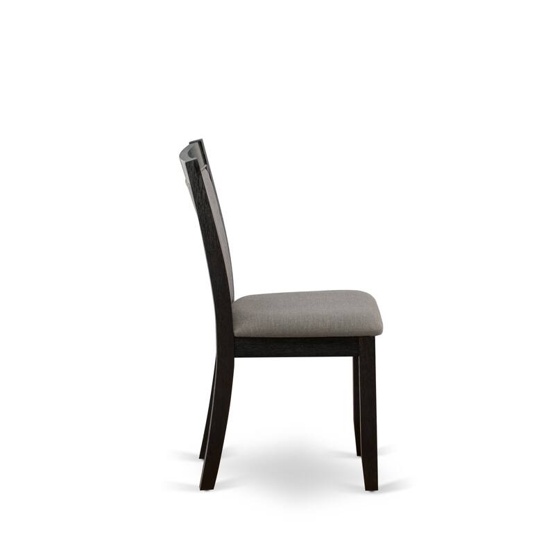 East West Furniture Dinette Set-a Dining Table & Dark Gotham Grey Linen Fabric Parson Chairs, Wire Brushed Black(Pieces Options)