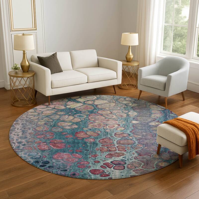 Premium Washable Super Soft Modern Abstract Mayfield Rug - Teal - 8' x 8'