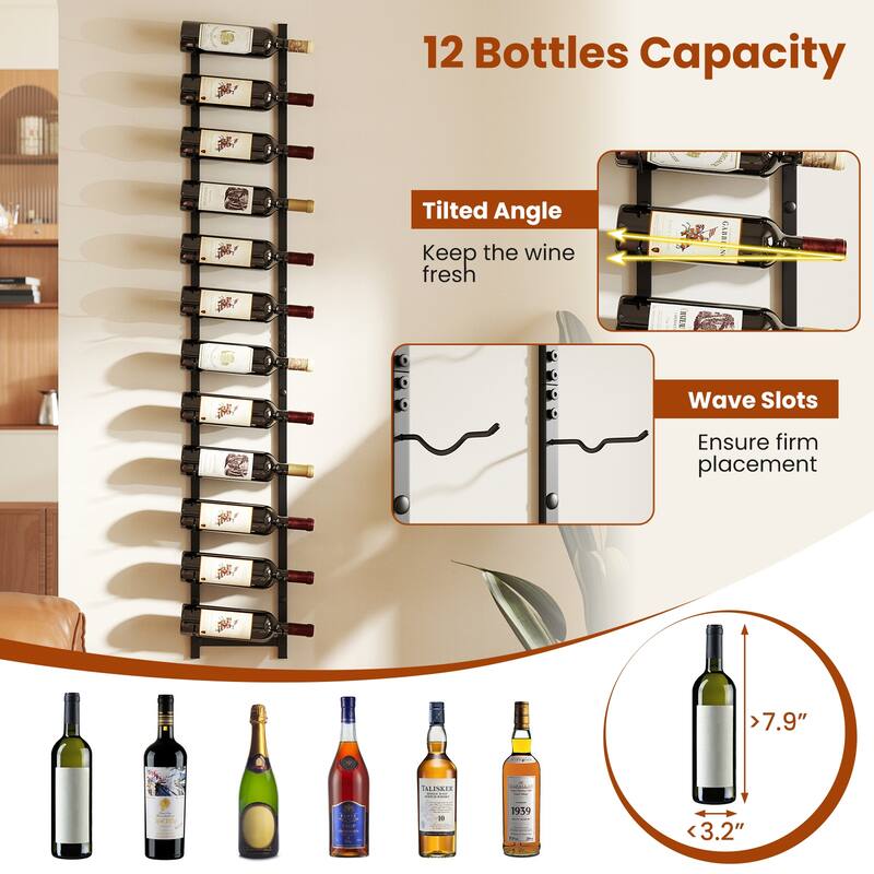 Gymax 12 Bottles Wall Mounted Wine Rack Metal Wine Display Holder