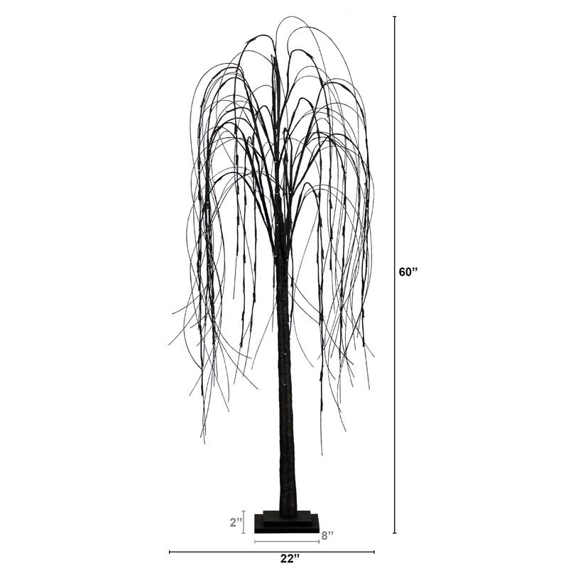 Pre-Lit Willow Artificial Halloween Tree - 5' - Black - Dual Color LED Lights