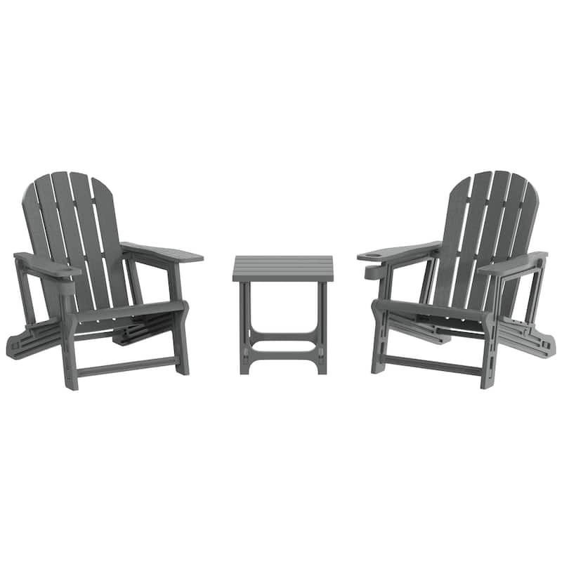 Coastline Outdoor Poly 3-Piece Set Adirondack Chair with Side Table - Gray