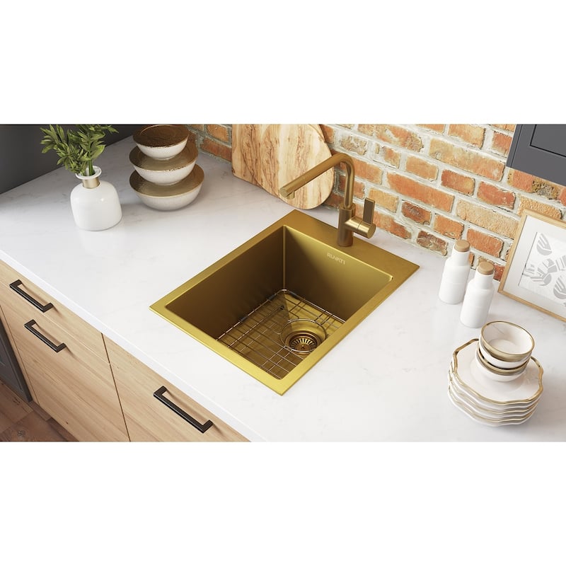 Ruvati 15 x 20 inch Polished Matte Gold Stainless Steel Drop-in Bar Prep Sink - RVH8110GG