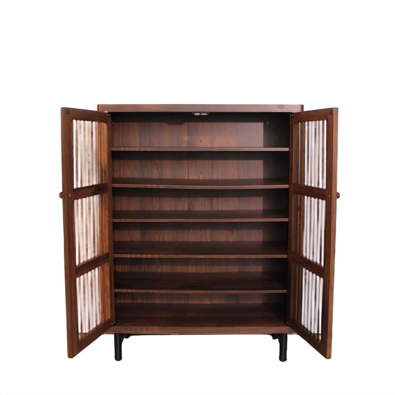 Shoe Cabinet with Shutter Doors, 6-Tier Entryway Shoe Cabinet with Adjustable Shelves, Wooden Modern Rack Organizer