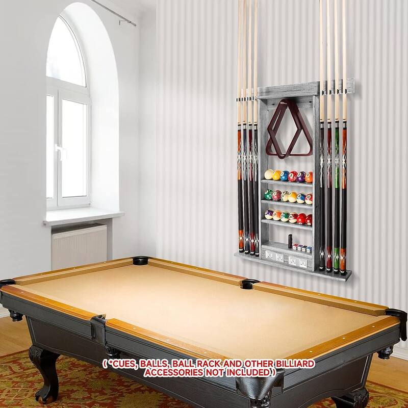 GSE™ 8-Pool Cue Wall Mounting Billiard Cue Rack, Hanging Wall Mounted Pool Cue Stick Holder with Score Counter