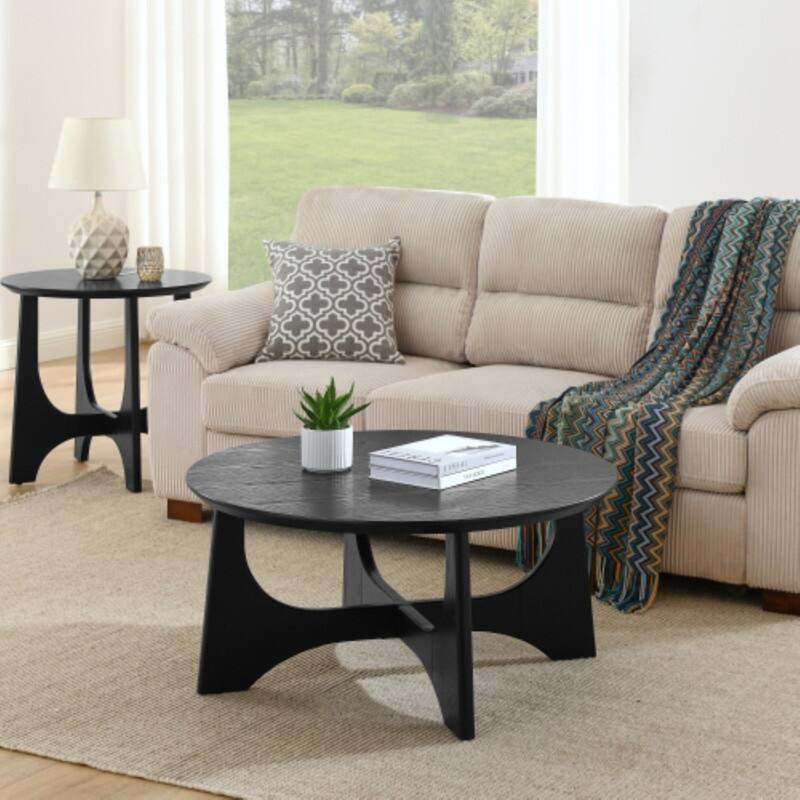36" Round Coffee Table, Wooden Coffee Tables for Living Room Reception Room - Black