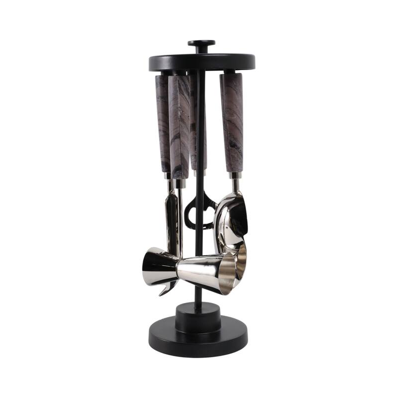 Metal Stone Utensil Display Decorative Sleek Stand Modern Accent - 4" x 4" x 13"