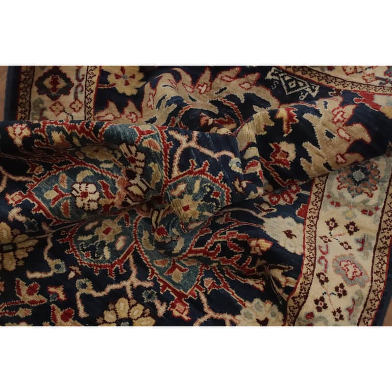 Hand Knotted Oriental 100% Wool Carpet Traditional Floral Navy Blue & Blues Ziegler Runner Rug - 11' 6'' X 3' 0''