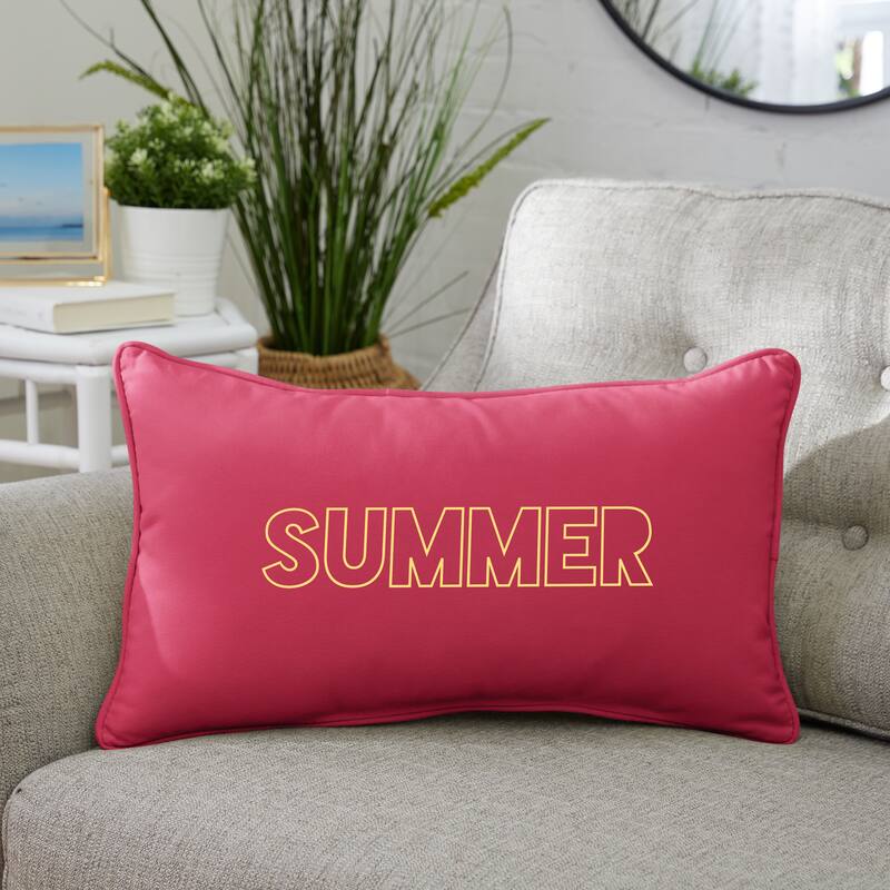 Sunbrella Canvas Embroidered "SUMMER" Indoor/Outdoor 13x20 Corded Pillow (Single) - 13 in L x 20 in W