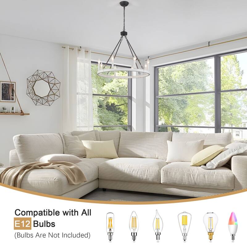 8-Light Candlestick Wagon Wheel Chandelier Linear Chandelier Lighting for Kitchen Island