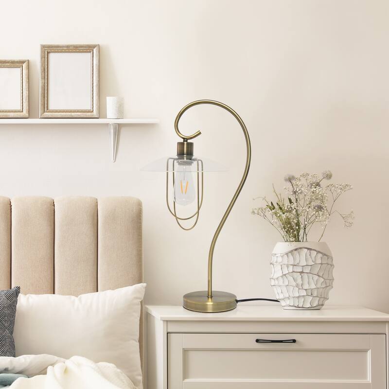 22.2 in. Antique Brass Finish Table Lamp with Clear Shade, Sturdy Table Lamp for Living Rooms and Bedrooms