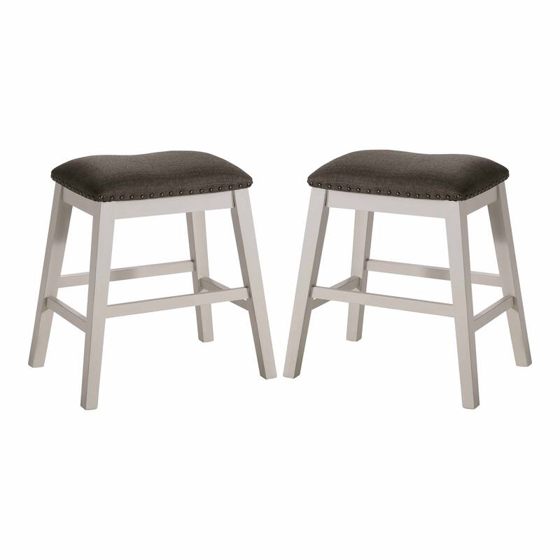 Hanto Farmhouse White Solid Wood Nailhead Counter Stool (Set of 2) by Furniture of America