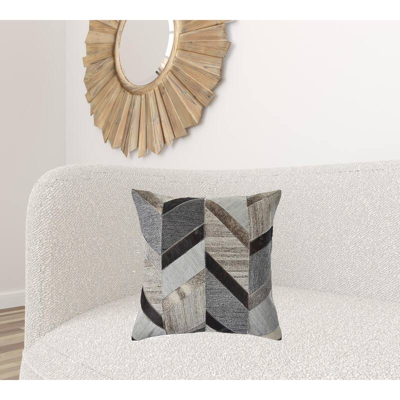 HomeRoots 20" X 20" Gray And Brown 100% Wool Chevron Zippered Pillow