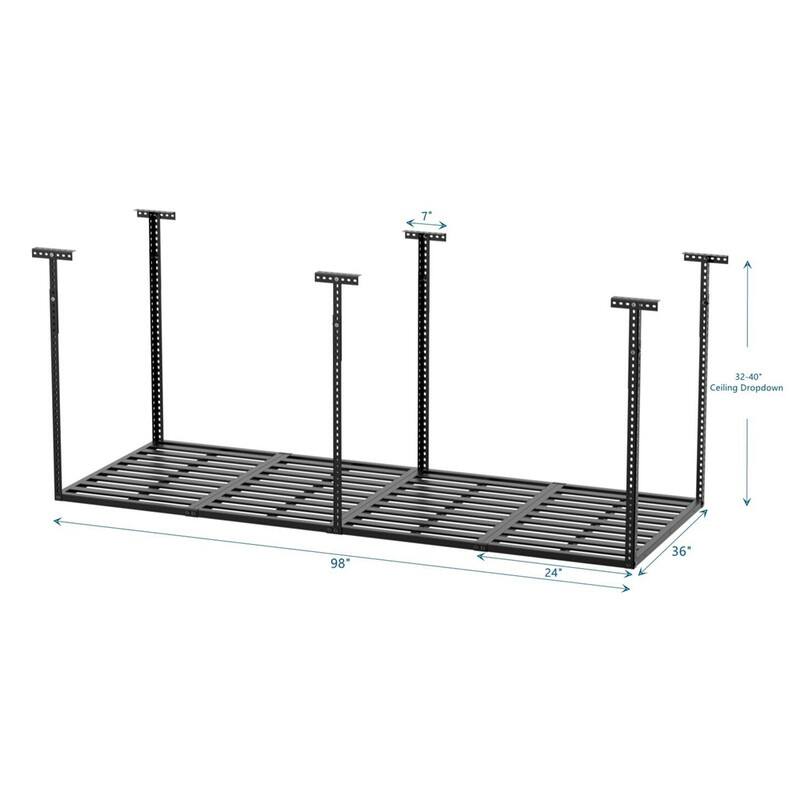 Overhead Garage Storage Rack, Heavy Duty Adjustable Ceiling Mounted Storage Racks, 750LBS Weight Capacity, Black