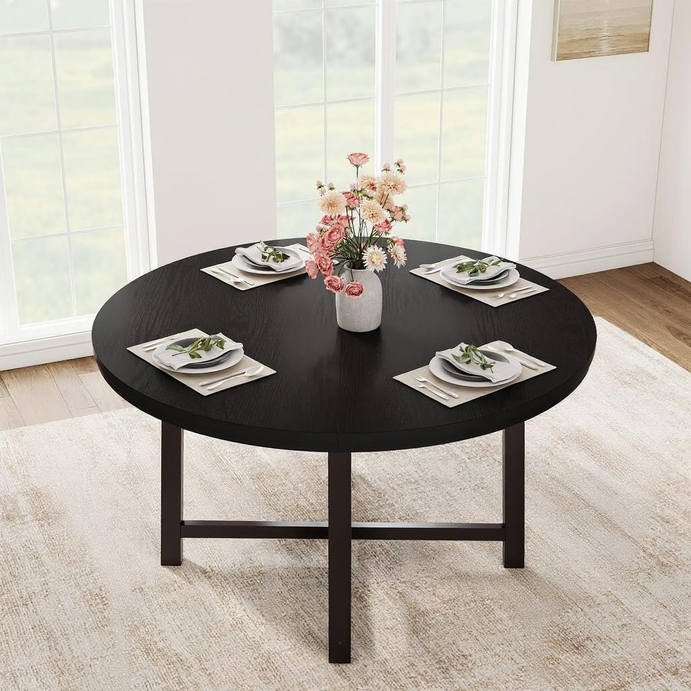 47" Round Dining Table, with Sturdy Metal Frame & Rustic Brown Finish