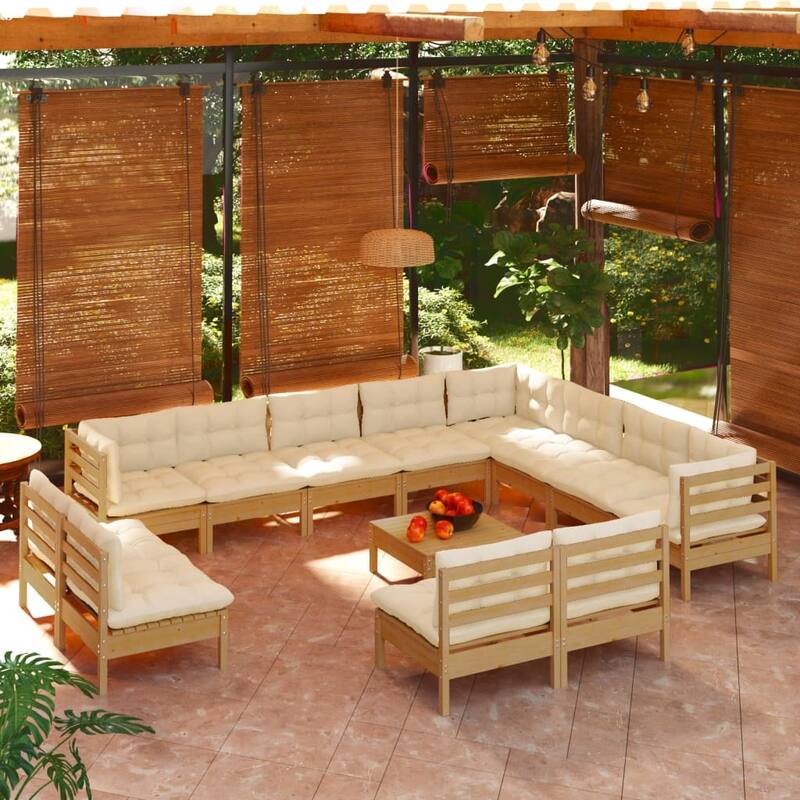 vidaXL Solid Pinewood Patio Lounge Set 13 Piece with Cushions Multi Colors