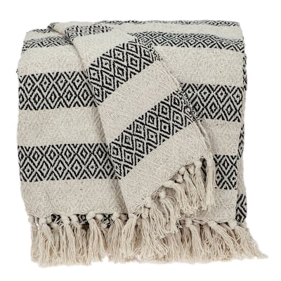 Black and Beige Diamond Weave Soft Cotton Handloom Throw