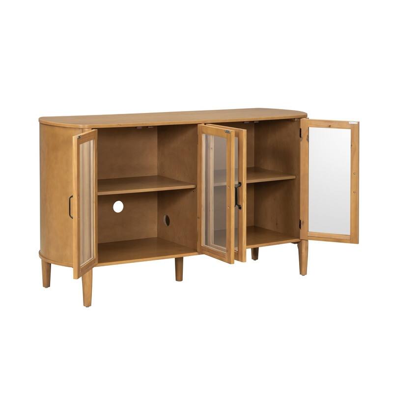 58" Sideboard with 4 Glass Doors for Living Room and Dining Room Organization