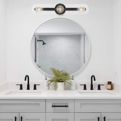 Demi 24 in. 3-Light Matte Black Vanity Light with Artisan Cast Glass Shade for Bathrooms