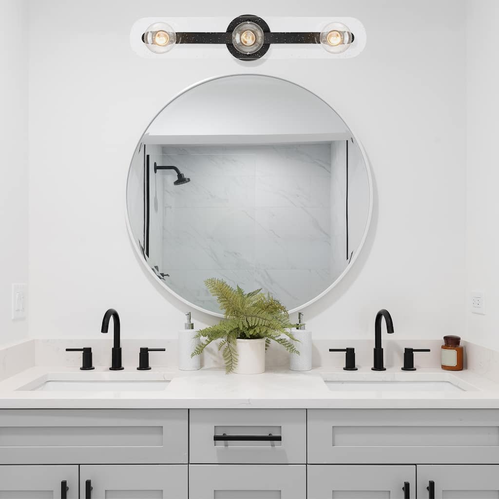 Demi 24 in. 3-Light Matte Black Vanity Light with Artisan Cast Glass Shade for Bathrooms