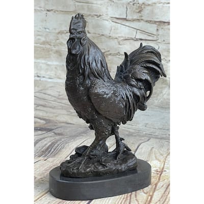 Signed Exquisite Rooster Farm Marble Bronze Statue Sculpture Figurine Figure Art