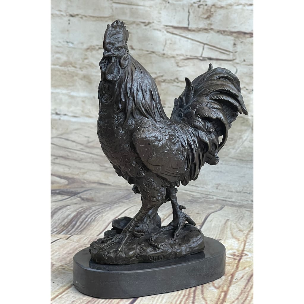 Signed Exquisite Rooster Farm Marble Bronze Statue Sculpture Figurine Figure Art