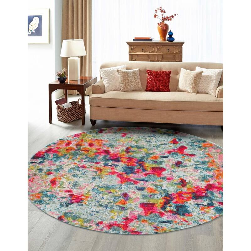 Contemporary Visby Collection Area Rug - Multi - 3'3" Round
