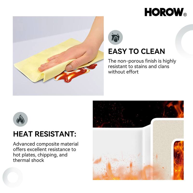 HOROW White Fireclay 32 in. Single Bowl Undermount/Drop-In Kitchen Sink with Basket Strainer and Sink Grid