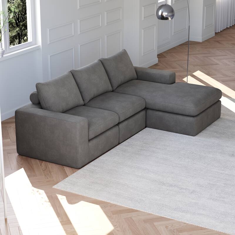 Corduroy Cloud L-shaped Sectional Sofa with Chaise and Pillows