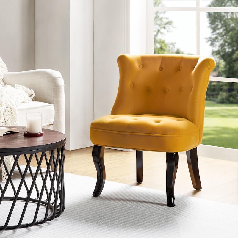 Paolino 25.1" Wide Traditional Velvet Button-tufted Back Stools with Wood Legs by HULALA HOME