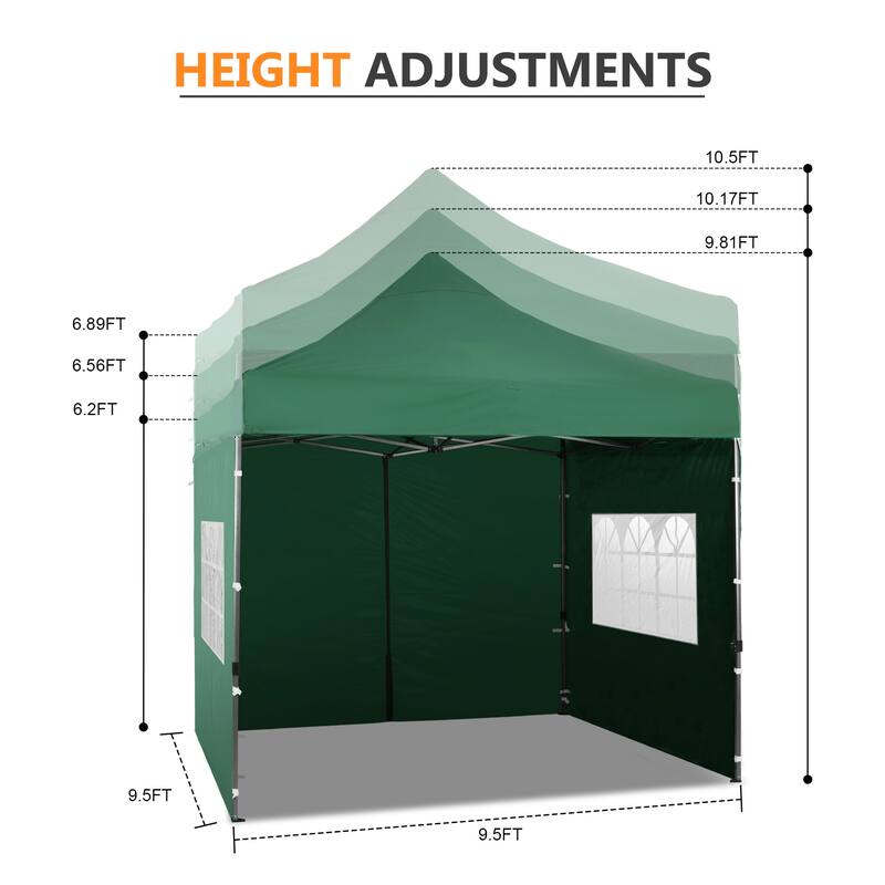 Aoodor 10' x 10' Pop Up Canopy with Church Windows Sidewalls - 10x10ft