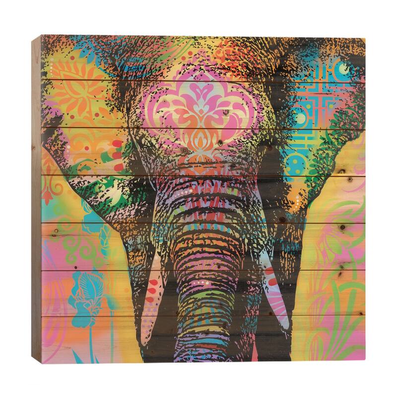 Eleph Print On Wood by Dean Russo - Multi-Color - 26x26x1.5