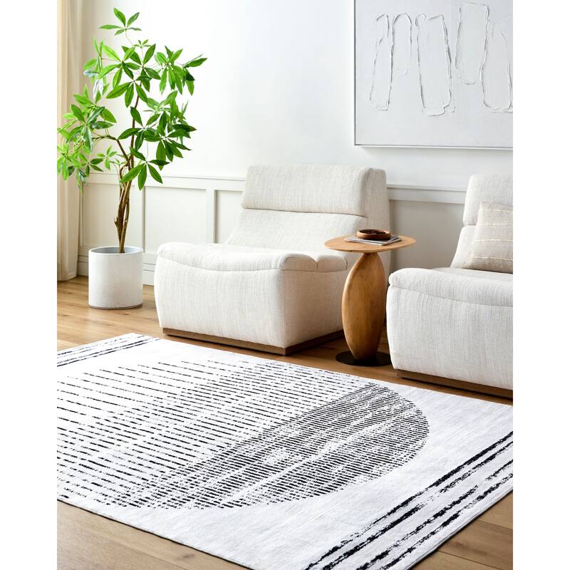 Livabliss Scandinavian Lavable Ombre Washable Area Rug - 2'6" x 8' - White/ Black