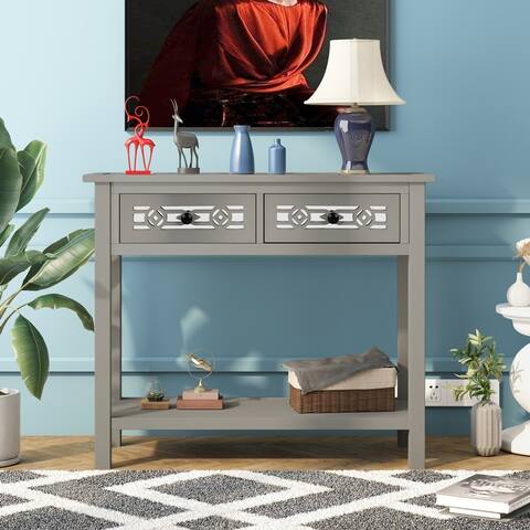 Retro Console Table with Two Top Drawers and Open Shelf
