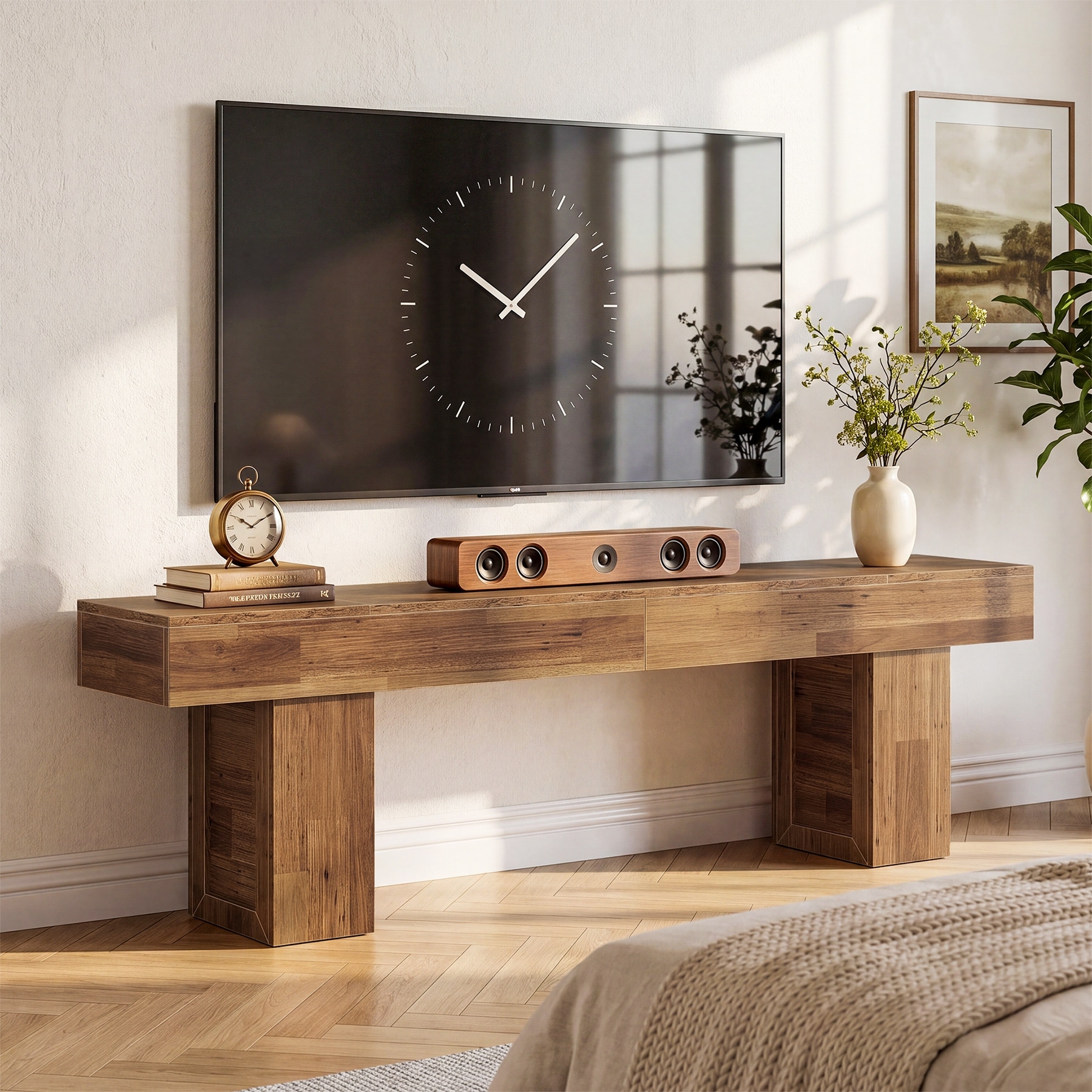 78.4-Inch TV Stand for 80-Inch TV, Wooden Entertainment Center