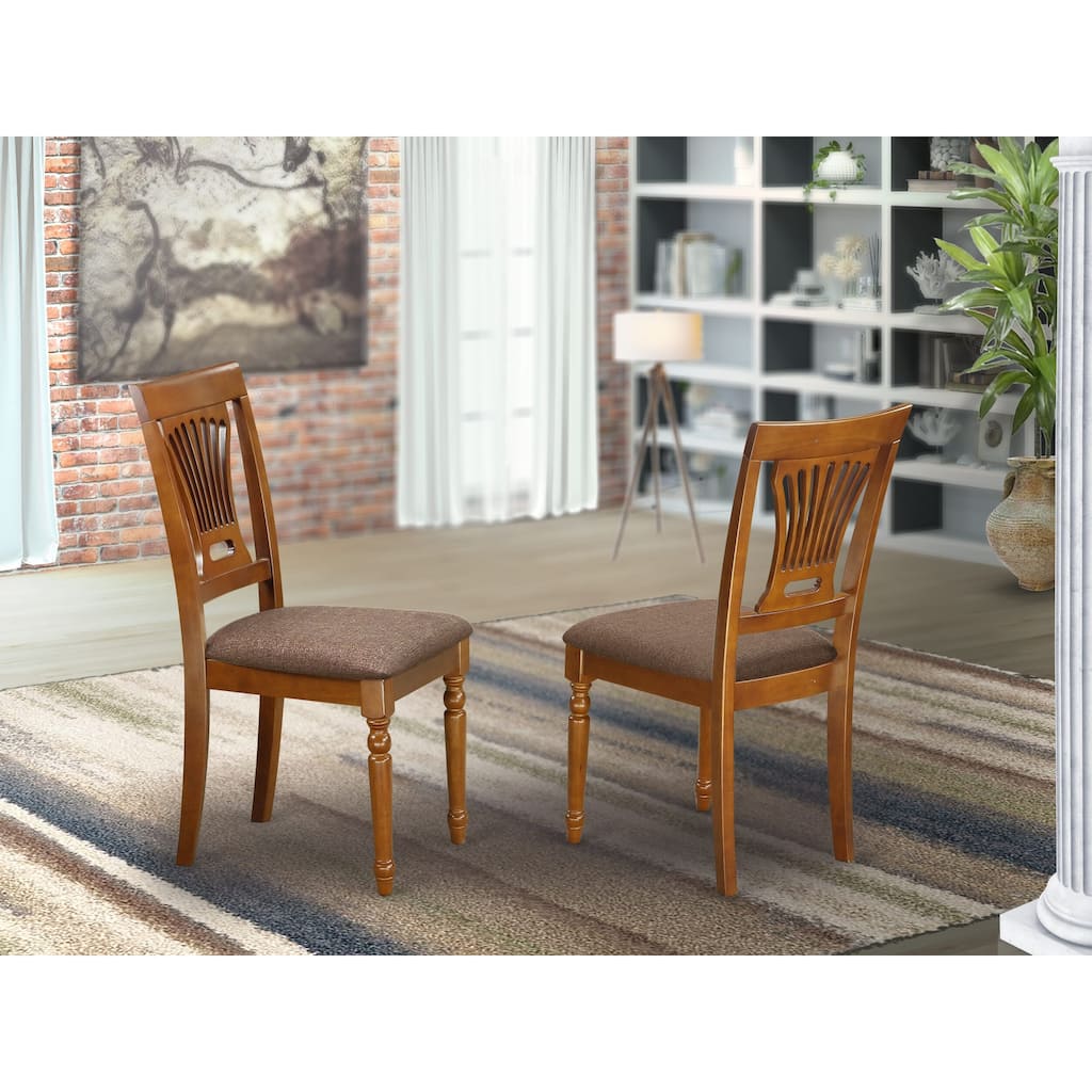 East West Furniture Plainville Dining Chairs - Stylish Back Kitchen Chairs, Set of 2, Saddle Brown (Seat Option)