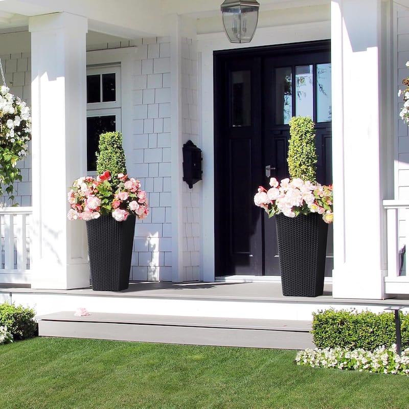 Set of 2 Garden Decor 22.5" Tall Indoor Outdoor Planters with Tray & Water Level Gauge