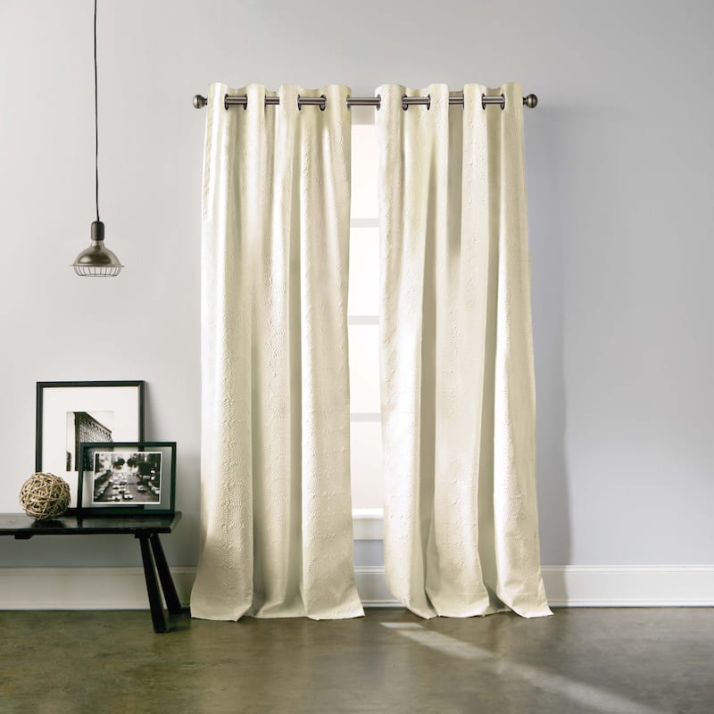 DKNY Chrysanthemum Floral Single Curtain Panel - 84 Inches - Ivory