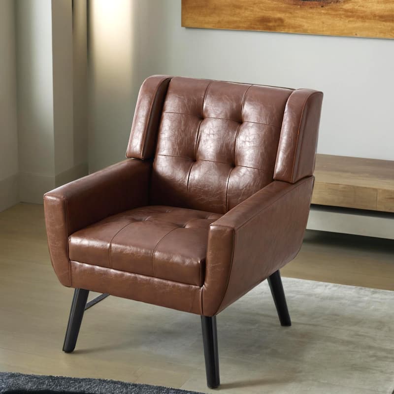 Modern Soft Leather Material Ergonomics Accent Chair Living Room Chair Bedroom Chair Home Chair With Black Legs For Indoor Home