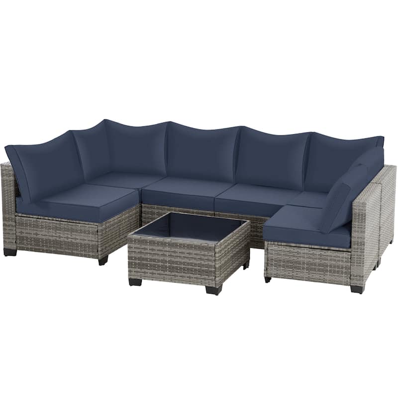 8 Pieces Wicker Outdoor Conversation Set with Fife Pit Table