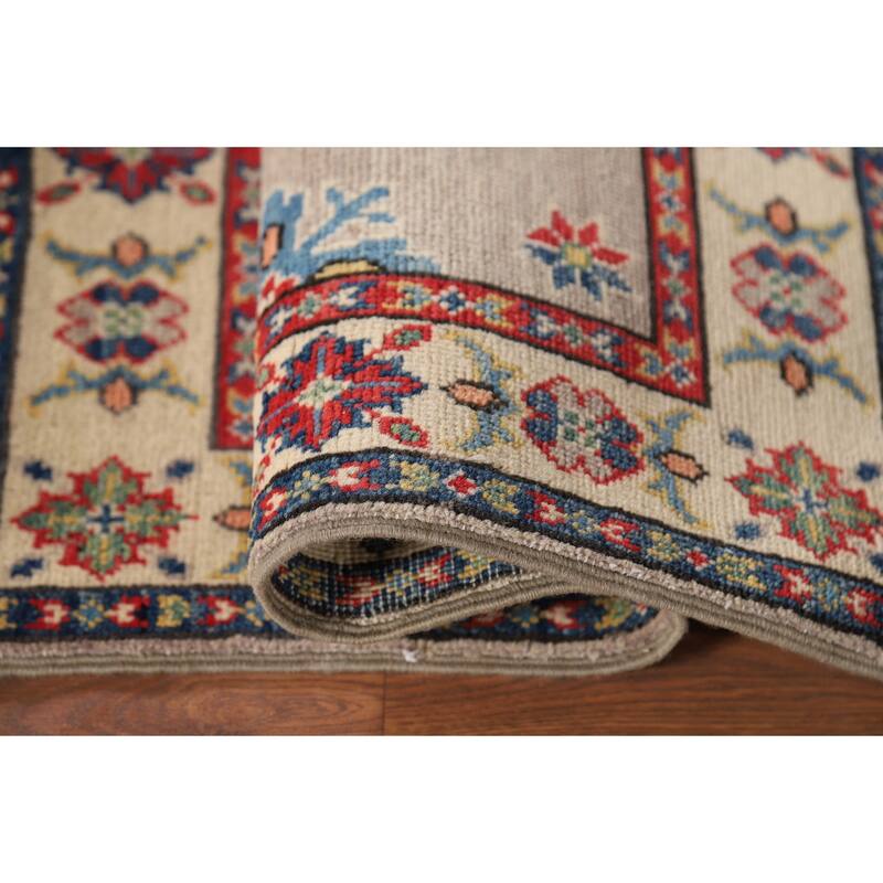 Geometric Kazak Oriental Foyer Rug Handmade Wool Carpet - 1'11" x 2'11"
