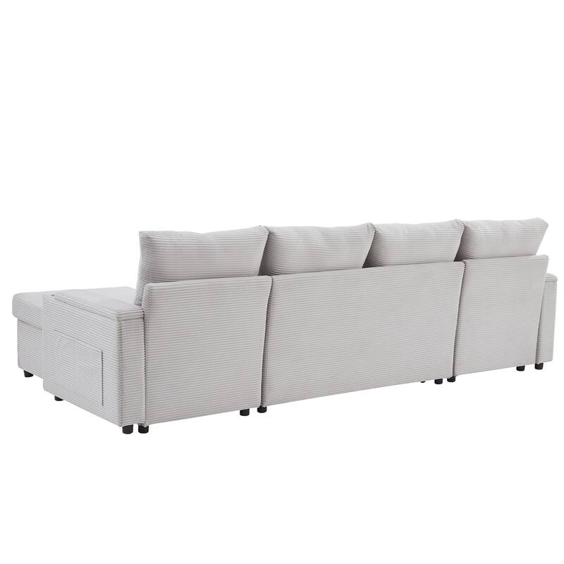Convertible Sofa Bed with Pull Out Bed, U-Shaped Sectional Sofa with Dual Storage Chaise Lounges, USB Ports & Cup Holders