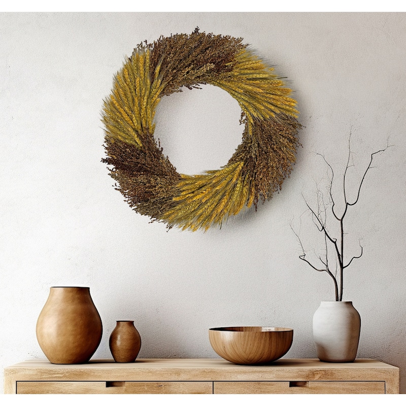 Decorative Fall Wreath made from Real Preserved Dried Wheat and Sorghum