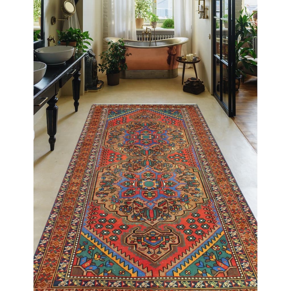 Fine Vintage Distressed Sharlene Beige/Red Runner - 4'8" x 9'6"