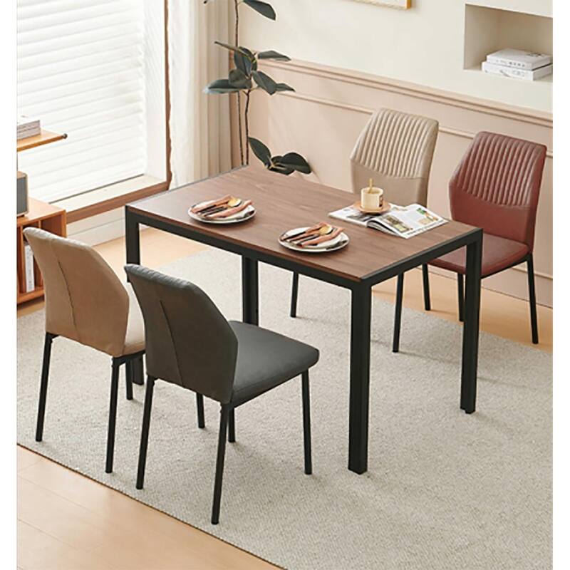 4PCS PU Metal Armless Dining Chair - Brown