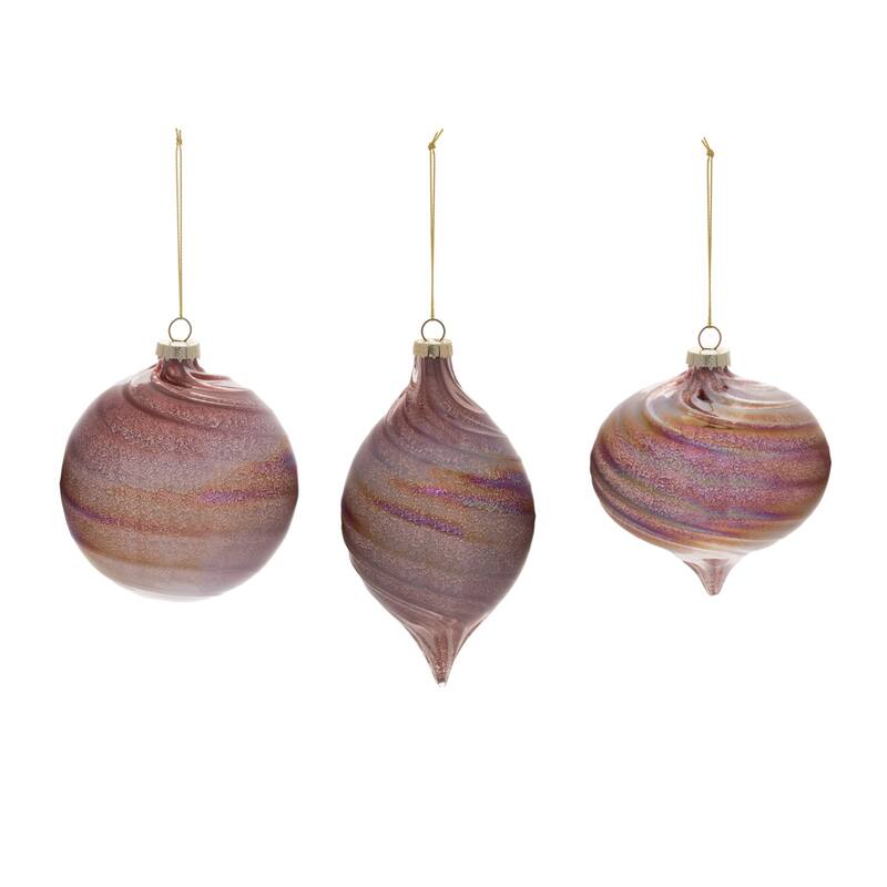 Iridescent Swirl Glass Christmas Ornaments - 6" - Purple - 6ct