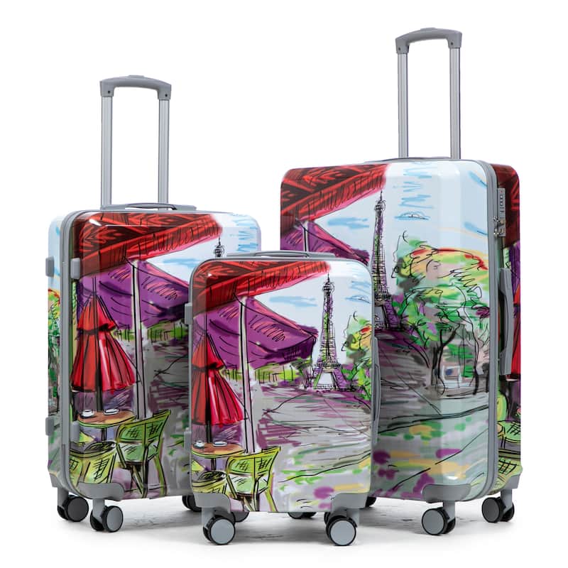 3-Piece, Luggage Sets, Multifunctional Luggage with Printed Pattern and Combination Lock, for Boarding Travel, Coffee