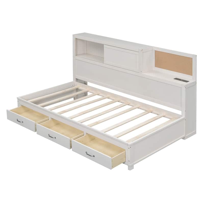 Merax Wooden Daybed with 3 Storage Drawers, Sockets and USB Ports
