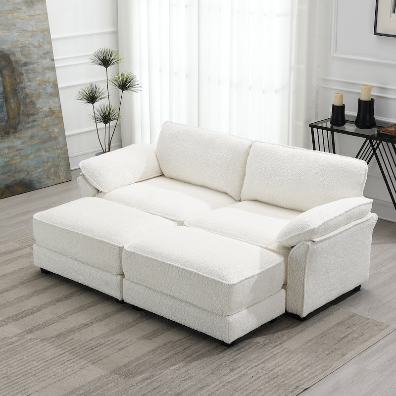 81" Chenille Modular Sectional Sleeper Sofa with Ottoman (4-Seat) - White